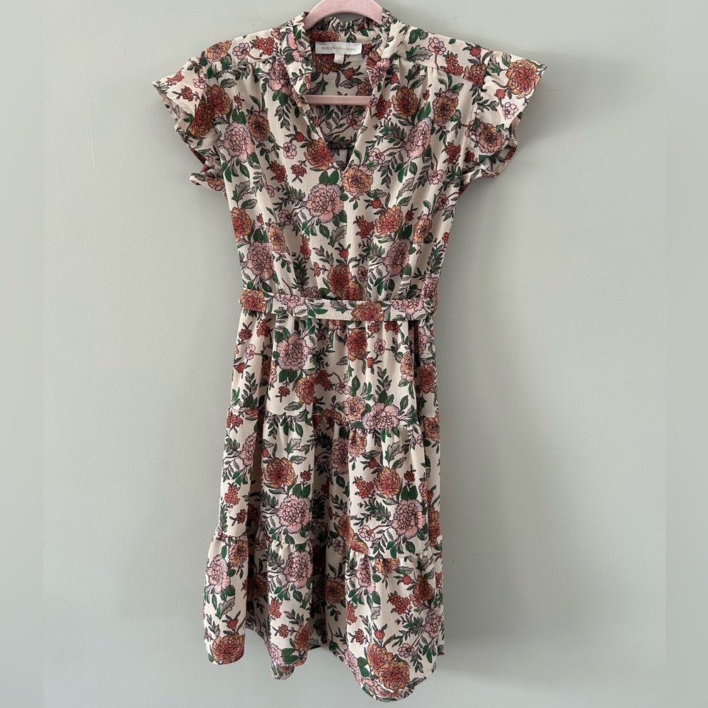 Monteau ⭐️HP⭐️Floral Ruffle Cap Sleeve Tiered  Flare V-Neck Wrap Tie Midi Dress - Picture 2 of 5
